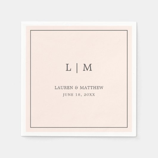 Eenvoudige Blush Roze Monogram Elegante Huwelijk Servet (Voorkant)