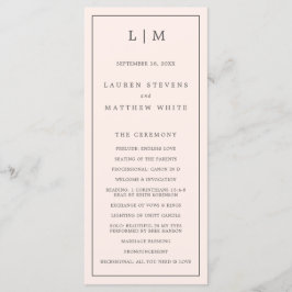 Eenvoudige Blush Roze Monogram Elegante Trouw Programmakaart