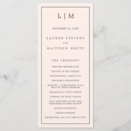 Eenvoudige Blush Roze Monogram Elegante Trouw Programmakaart