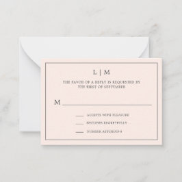 Eenvoudige Blush Roze Monogram Mini Wedding RSVP Notitiekaartje