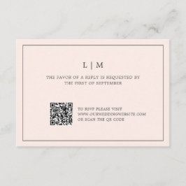 Eenvoudige Blush Roze Monogram QR Code Elegant Huw RSVP Kaartje