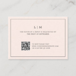 Eenvoudige Blush Roze Monogram QR Code Huwelijk RS Notitiekaartje