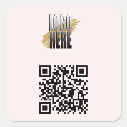 Eenvoudige Blush Roze QR Code met Zakelijke Logo Vierkante Sticker (Voorkant)