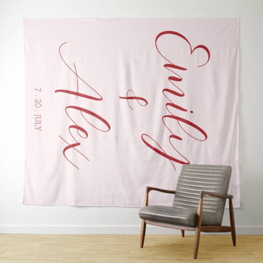 Eenvoudige Blush Roze & Rode bruiloft Wandkleed (In Situ (horizontaal))