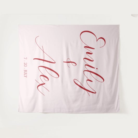 Eenvoudige Blush Roze & Rode bruiloft Wandkleed (Voorkant (horizontaal))