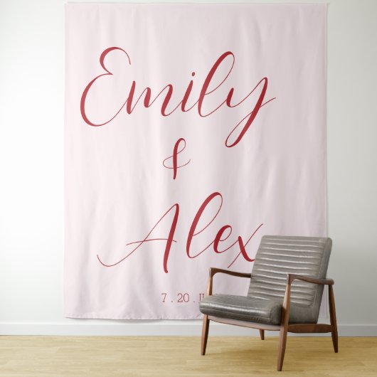 Eenvoudige Blush Roze & Rode bruiloft Wandkleed (In situ)