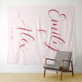 Eenvoudige Blush Roze & Rode trouw Wandkleed (In Situ (horizontaal))