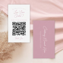 Eenvoudige Blush Roze Script QR Code Laat een Revi