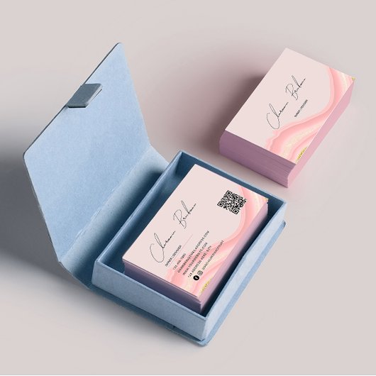 Eenvoudige Blush Roze Waterkleur QR Code Visitekaartje