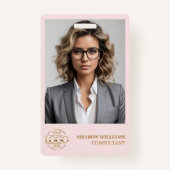 Eenvoudige Blush Roze Werknemer Foto & Bedrijf Log Badge (Voorkant)