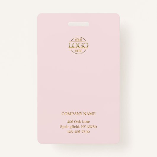 Eenvoudige Blush Roze Werknemer Foto & Bedrijf Log Badge (Achterkant)