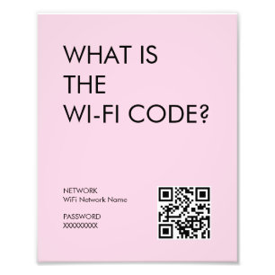Eenvoudige Blush Roze Wifi Wachtwoord Teken met QR Foto Afdruk