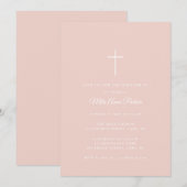 Eenvoudige Blush roze & wit Kruis Baby Meisje Doop Kaart (Voorkant / Achterkant)