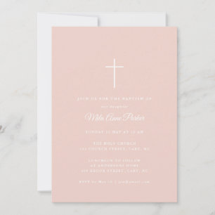 Eenvoudige Blush roze & wit Kruis Baby Meisje Doop Kaart