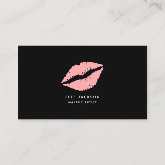 Eenvoudige blush roze zwarte lippen make-up artist visitekaartje (Voorkant)