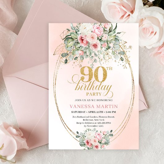 Eenvoudige Blush Rozen Minimalistische 90e Verjaar Kaart