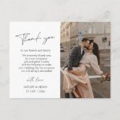 Eenvoudige Blush Script Foto bruiloft Dank u Briefkaart (Voorkant)