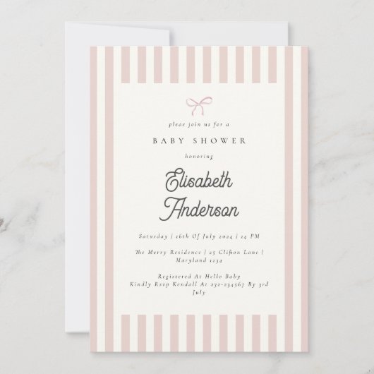Eenvoudige Blush Stripes Baby shower Invitation Kaart (Voorkant)