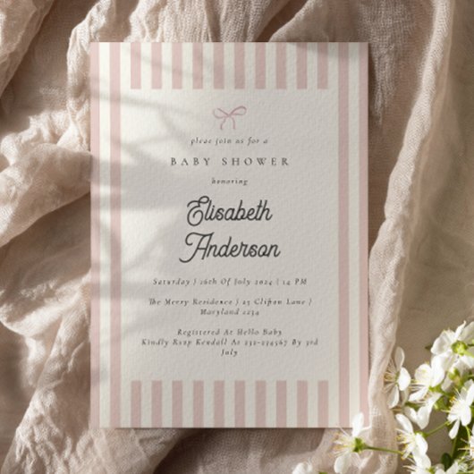 Eenvoudige Blush Stripes Baby shower Invitation Kaart