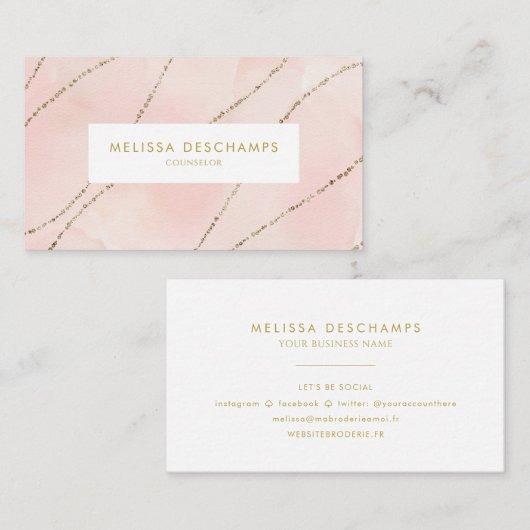 Eenvoudige  Blush Waterverf Faux Glitter Visitekaartje (Voorkant / Achterkant)