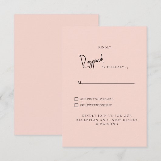 Eenvoudige Blush Wedding RSVP (Voorkant / Achterkant)