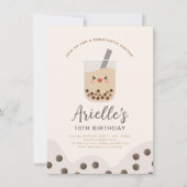 Eenvoudige Boba Bubble Milk Tea Birthday Invitatio Kaart (Voorkant)