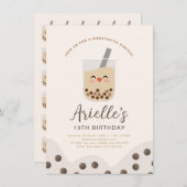 Eenvoudige Boba Bubble Milk Tea Birthday Invitatio Kaart (Voorkant / Achterkant)