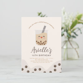 Eenvoudige Boba Bubble Milk Tea Birthday Invitatio Kaart
