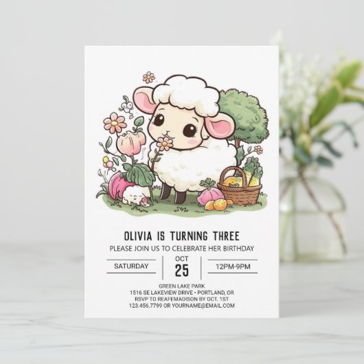 Eenvoudige boerenerf schapen digitale verjaardag kaart (Staand voorkant)