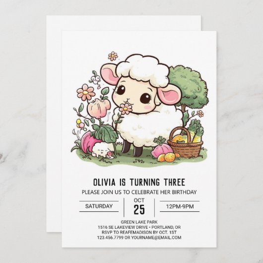 Eenvoudige boerenerf schapen digitale verjaardag kaart (Voorkant / Achterkant)