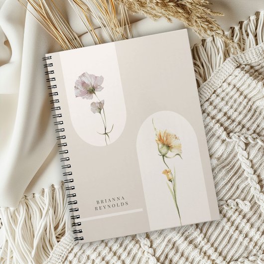Eenvoudige Bogen Boho Wildflowers op Neutral Beige Notitieboek