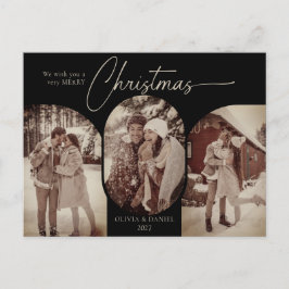 Eenvoudige bogen vorm 3 foto zwarte kerst feestdagenkaart