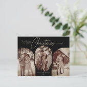 Eenvoudige bogen vorm 3 foto zwarte kerst feestdagenkaart (Staand voorkant)