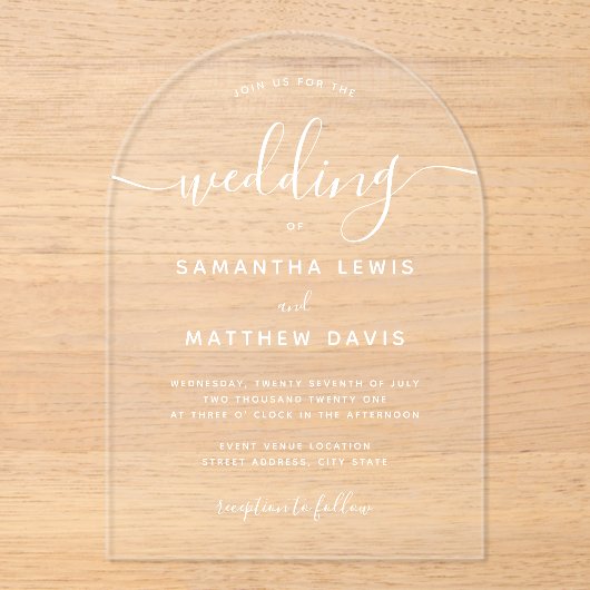 Eenvoudige Boheemse minimalistische bruiloft Acryl Uitnodigingen (Voorkant)