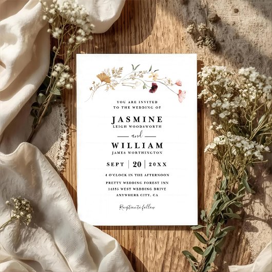 Eenvoudige Boheemse Wilde Bloemen Rustieke QR Code Kaart