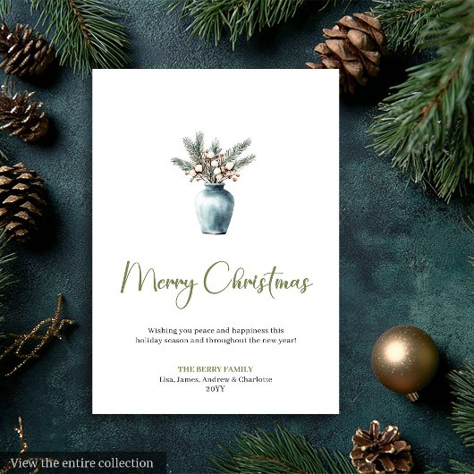 Eenvoudige Boho Aquarel Rustieke Kerstgroet Feestdagenkaart