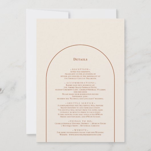 Eenvoudige Boho Arch Ivory Wedding Details en Kaart (Achterkant)