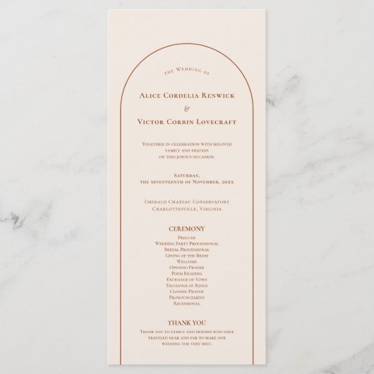 Eenvoudige Boho Arch Ivory Wedding Flat Programmakaart (Voorkant)