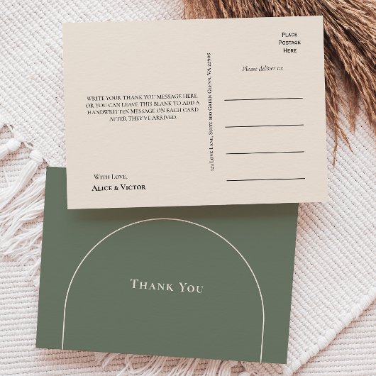 Eenvoudige Boho Arch Sage Green Weddenschap Dank j Briefkaart