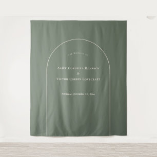 Eenvoudige Boho Arch Sage Green Weduwfoto Achtergr Wandkleed