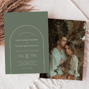Eenvoudige Boho Arch Sage Green Weduwfoto Kaart