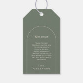 Eenvoudige Boho Arch Sage Green Weduwschap Welkom Cadeaulabel (Voorkant)