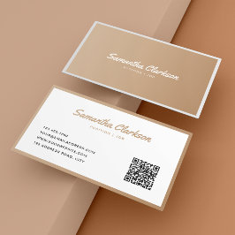 Eenvoudige Boho Beige Border Script Typografie QR  Visitekaartje
