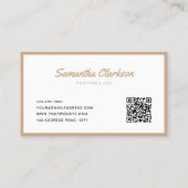 Eenvoudige Boho Beige Border Script Typografie QR  Visitekaartje (Achterkant)