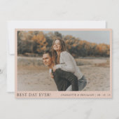 Eenvoudige boho beige foto beste dag ooit bruiloft bedankkaart (Voorkant)