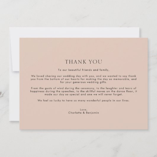 Eenvoudige boho beige foto beste dag ooit bruiloft bedankkaart (Achterkant)