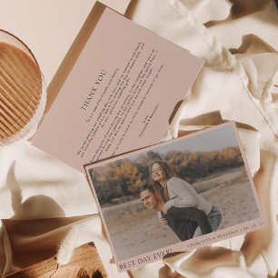 Eenvoudige boho beige foto beste dag ooit bruiloft bedankkaart