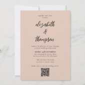 Eenvoudige Boho Beige Script Foto QR Code Trouwen Kaart (Achterkant)