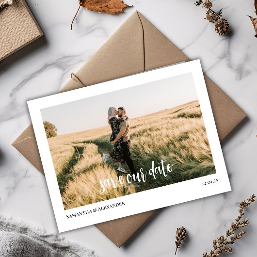 Eenvoudige Boho Bewaar onze datum Foto Briefkaart