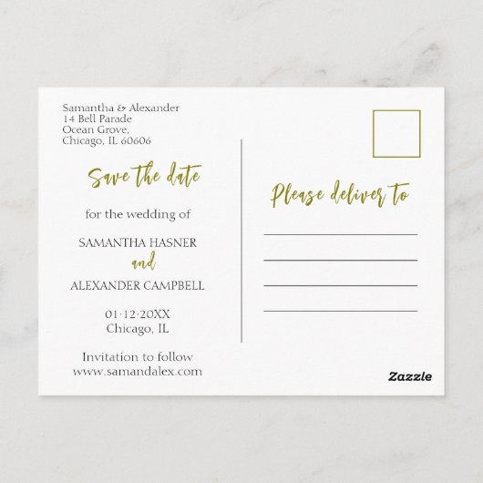 Eenvoudige Boho Bewaar onze datum Olijf Foto Brief Briefkaart (Achterkant)